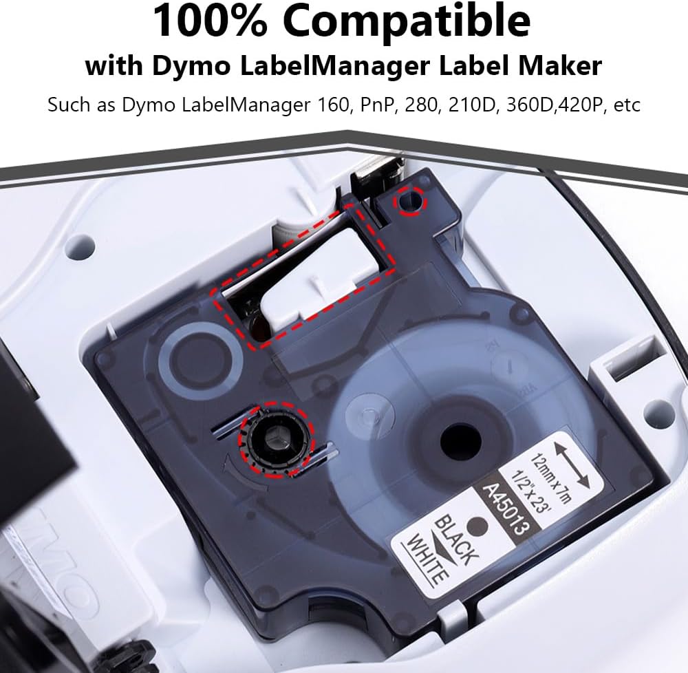 Dymo 45013 Label Tape 12mmx7m Black on White
