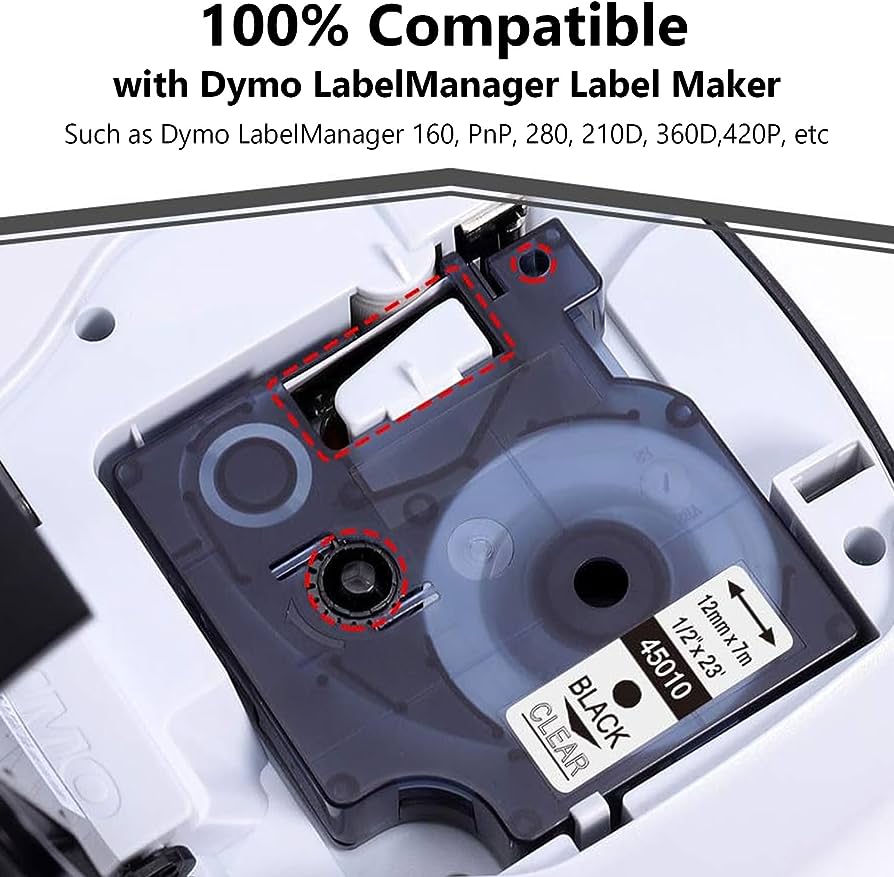 Buy Dymo 45010 Tape 12mm Black on Clear